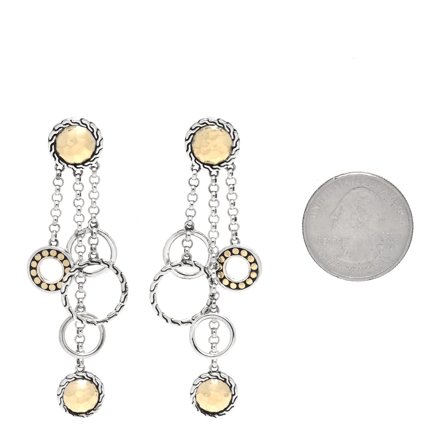 John Hardy Sterling Silver 18K Yellow Gold Palu Bulan Hammered Chandelier Earrings 2 of 6
