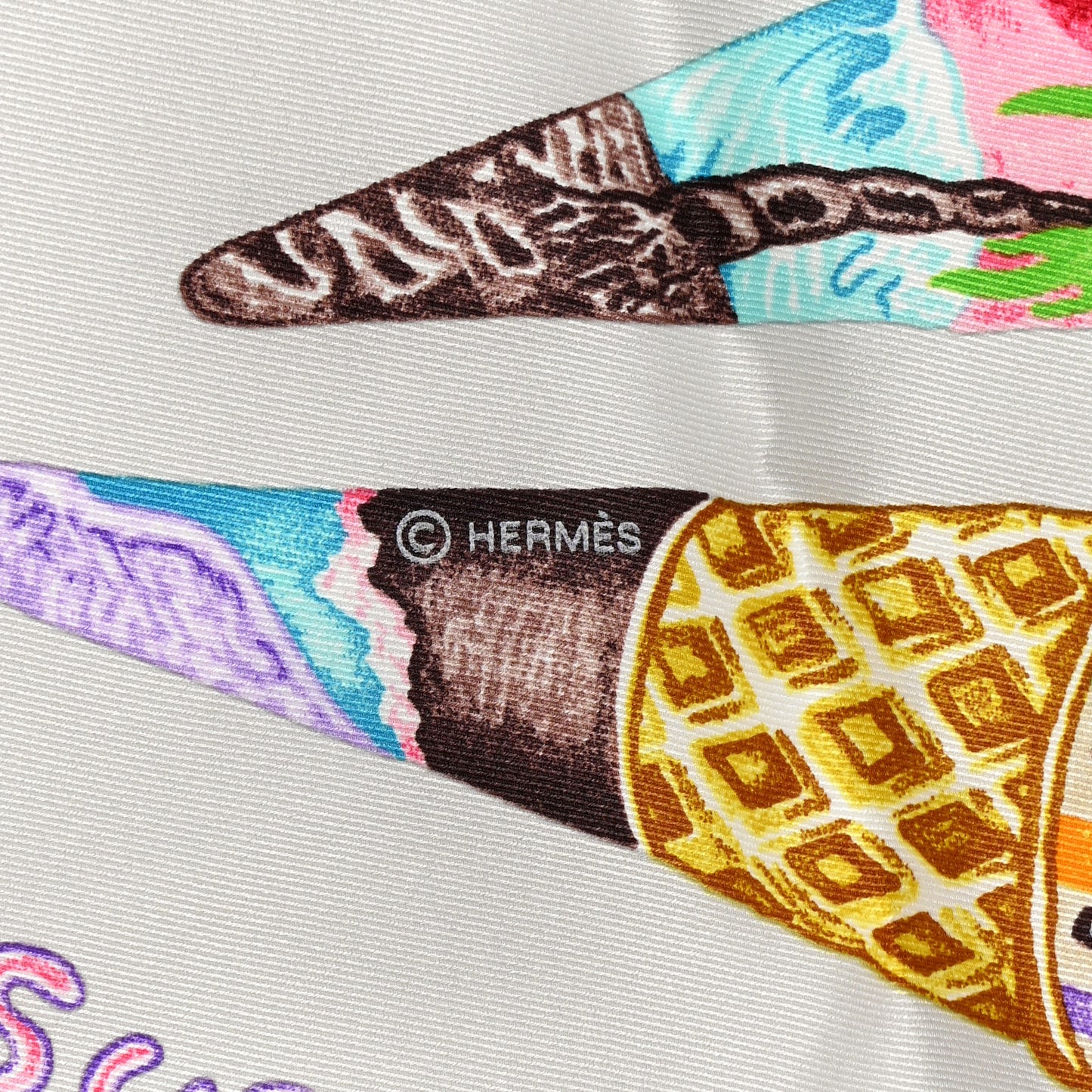 Silk Funny Ice Cream Scarf 70 Gris Perle Rose Multicolor