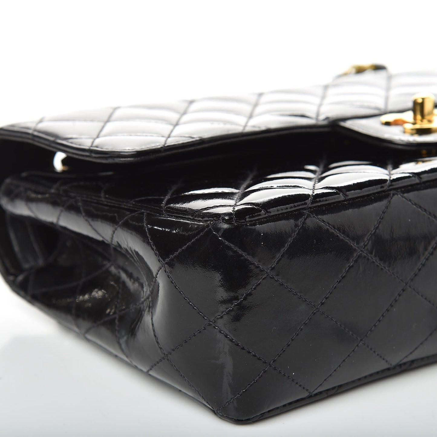 Patent Quilted Medium Double Flap Black