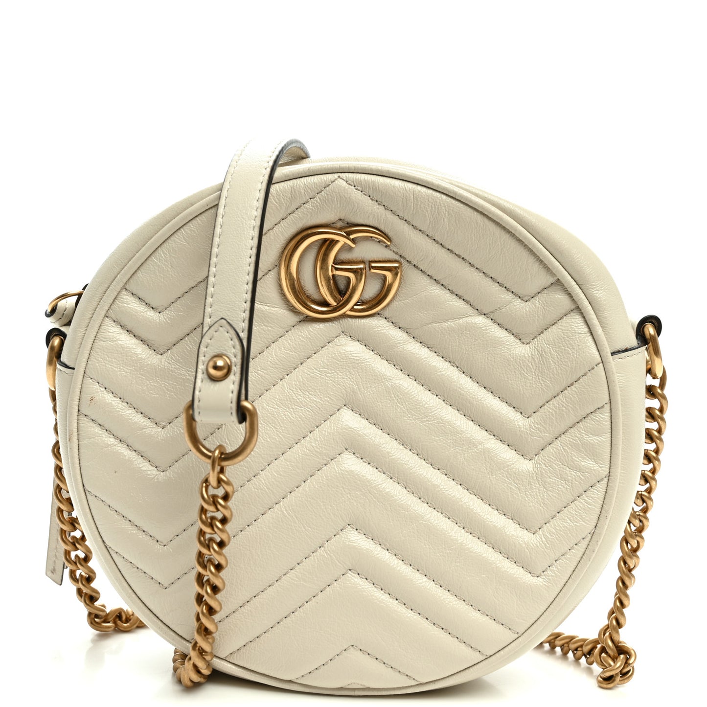 Calfskin Matelasse Mini GG Marmont Round Shoulder Bag White White