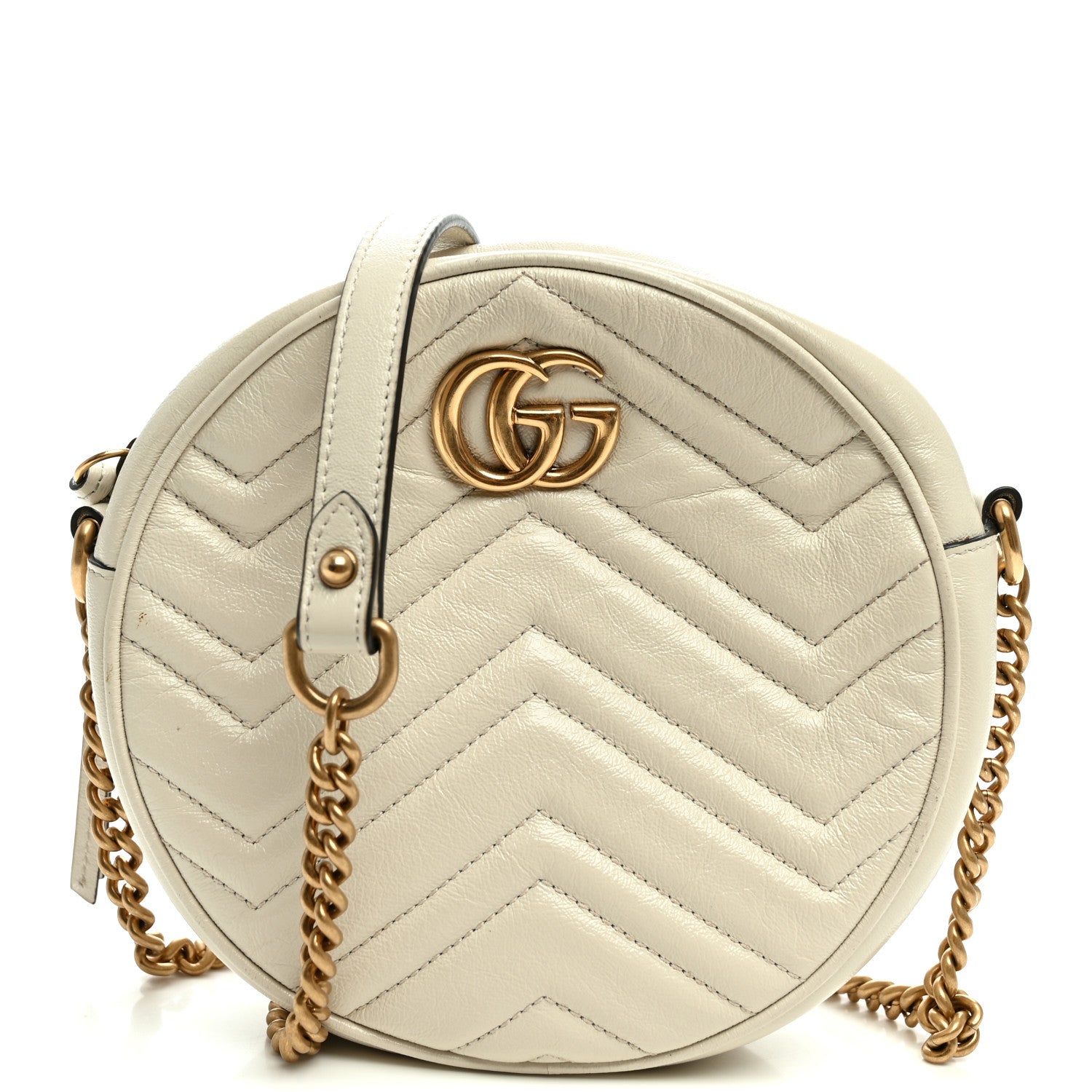 Gucci Calfskin Matelasse Mini GG Marmont Round Shoulder Bag White White 1 of 10