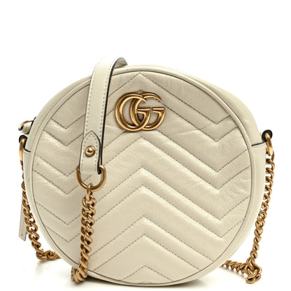 Gucci Calfskin Matelasse Mini GG Marmont Round Shoulder Bag White White 1 of 10