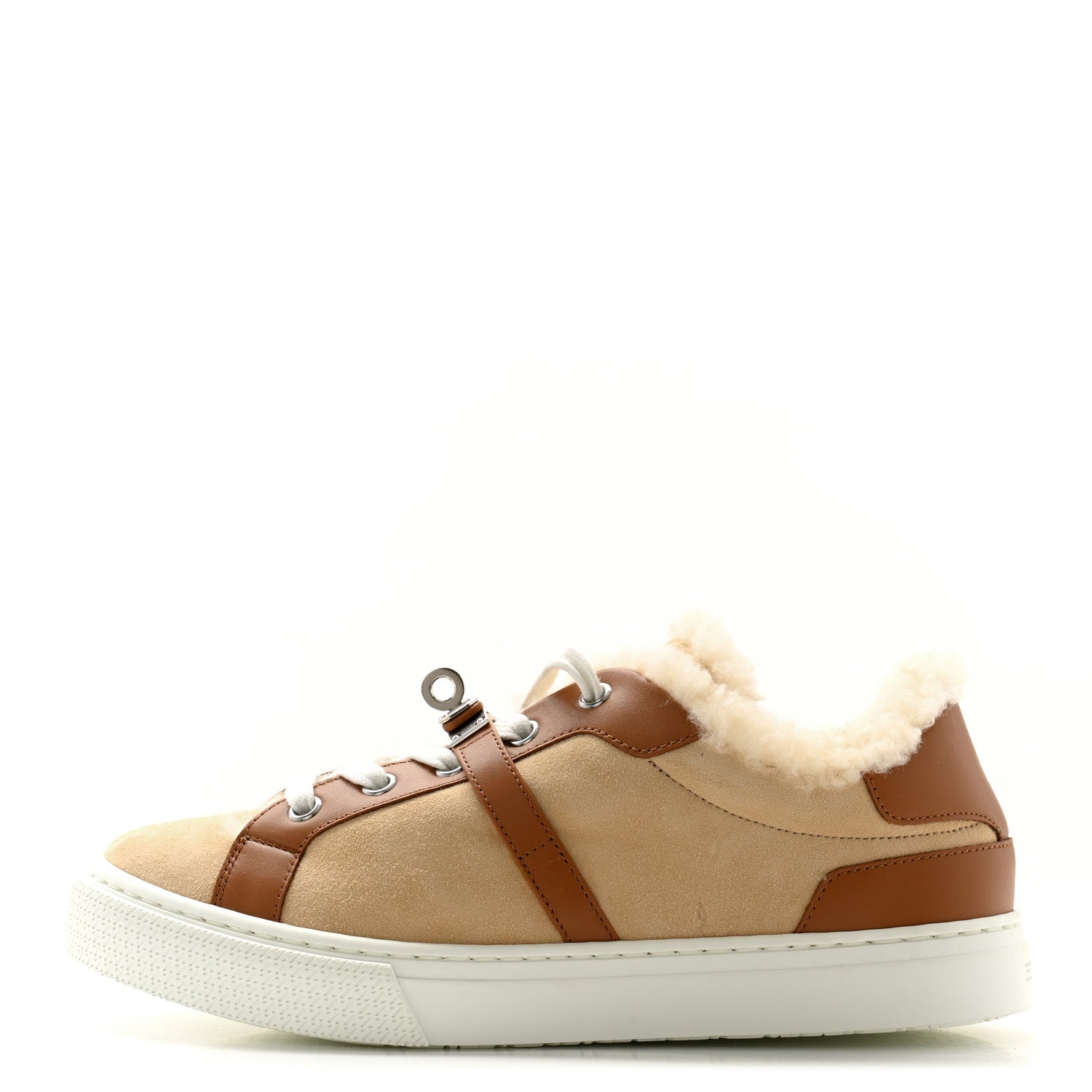 Hermes Suede Goatskin Calfskin Shearling Day Sneakers 36.5 Beige Palomino Naturel 1 of 8