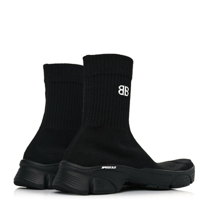 Balenciaga Technical Ribbed 3D Recycled Knit Womens Speed 3.0 Sneakers 39 Monocolor Black 4 of 7