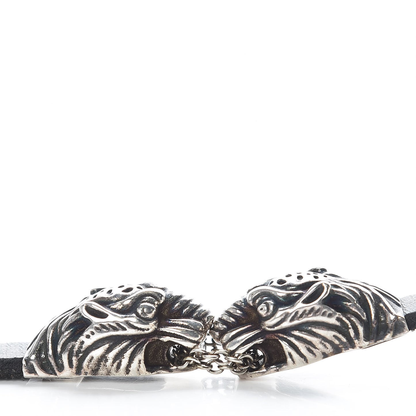 Sterling Silver Calfskin Tigers Head Choker Necklace