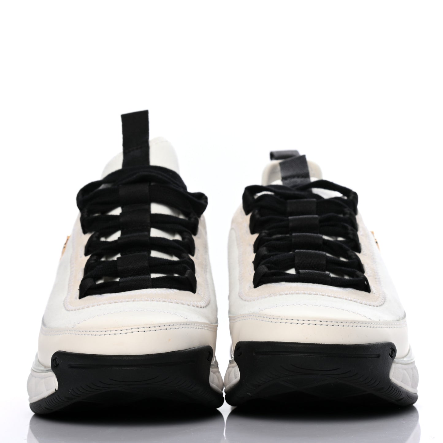Velvet Calfskin Mixed Fibers CC Sneakers 37 Ivory Black