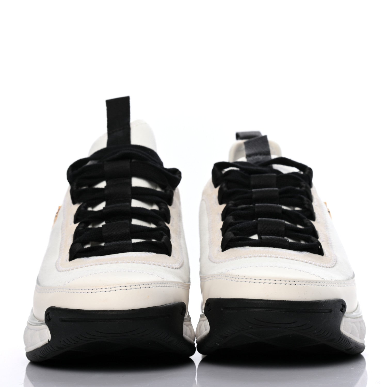 Chanel Velvet Calfskin Mixed Fibers CC Sneakers 37 Ivory Black 2 of 8