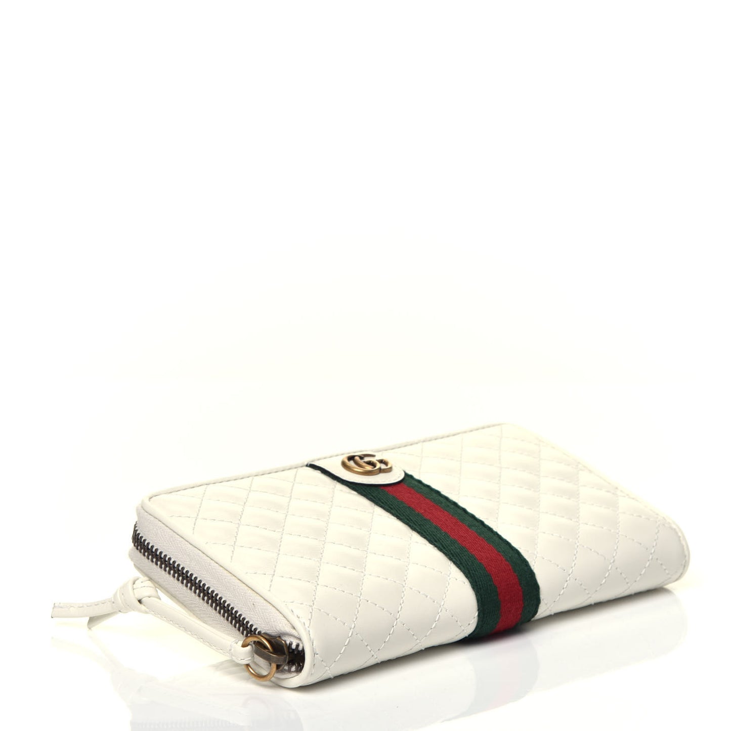 Calfskin Web Trapuntata GG Zip Around Wallet Off White