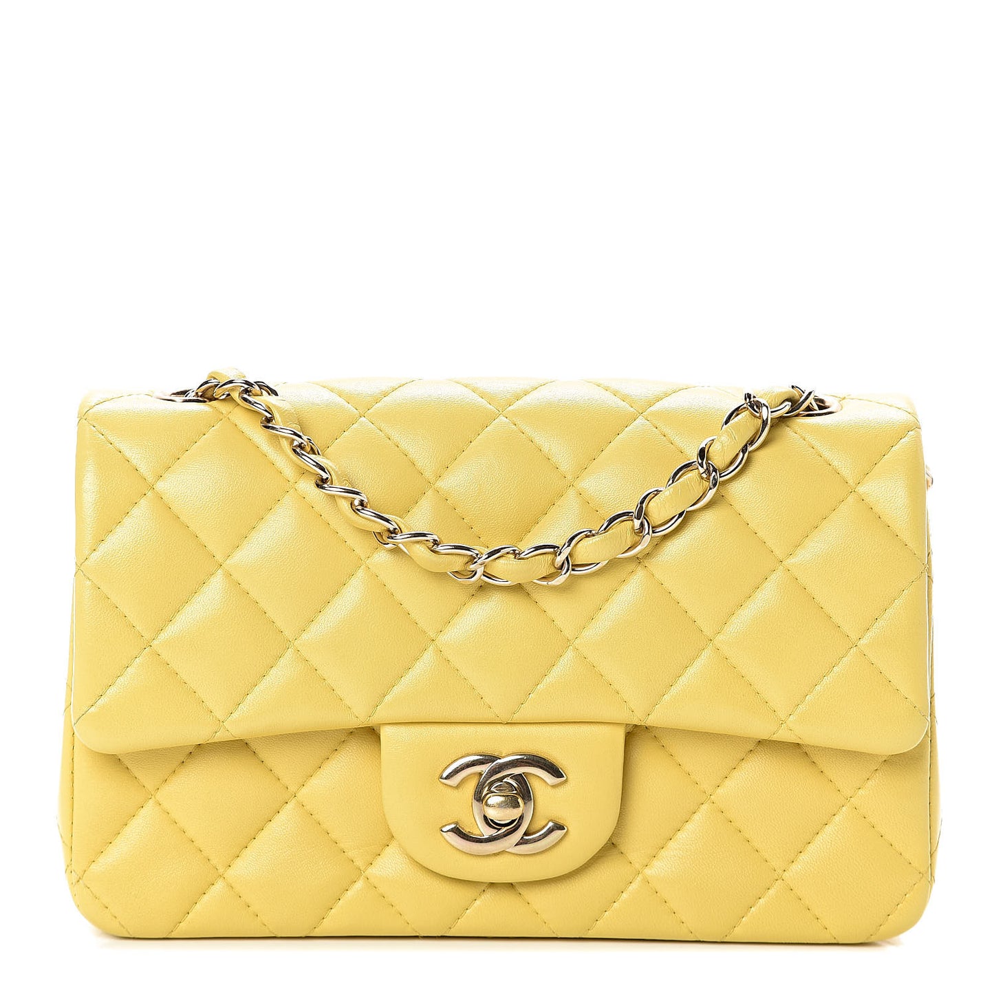 Lambskin Quilted Mini Rectangular Flap Yellow