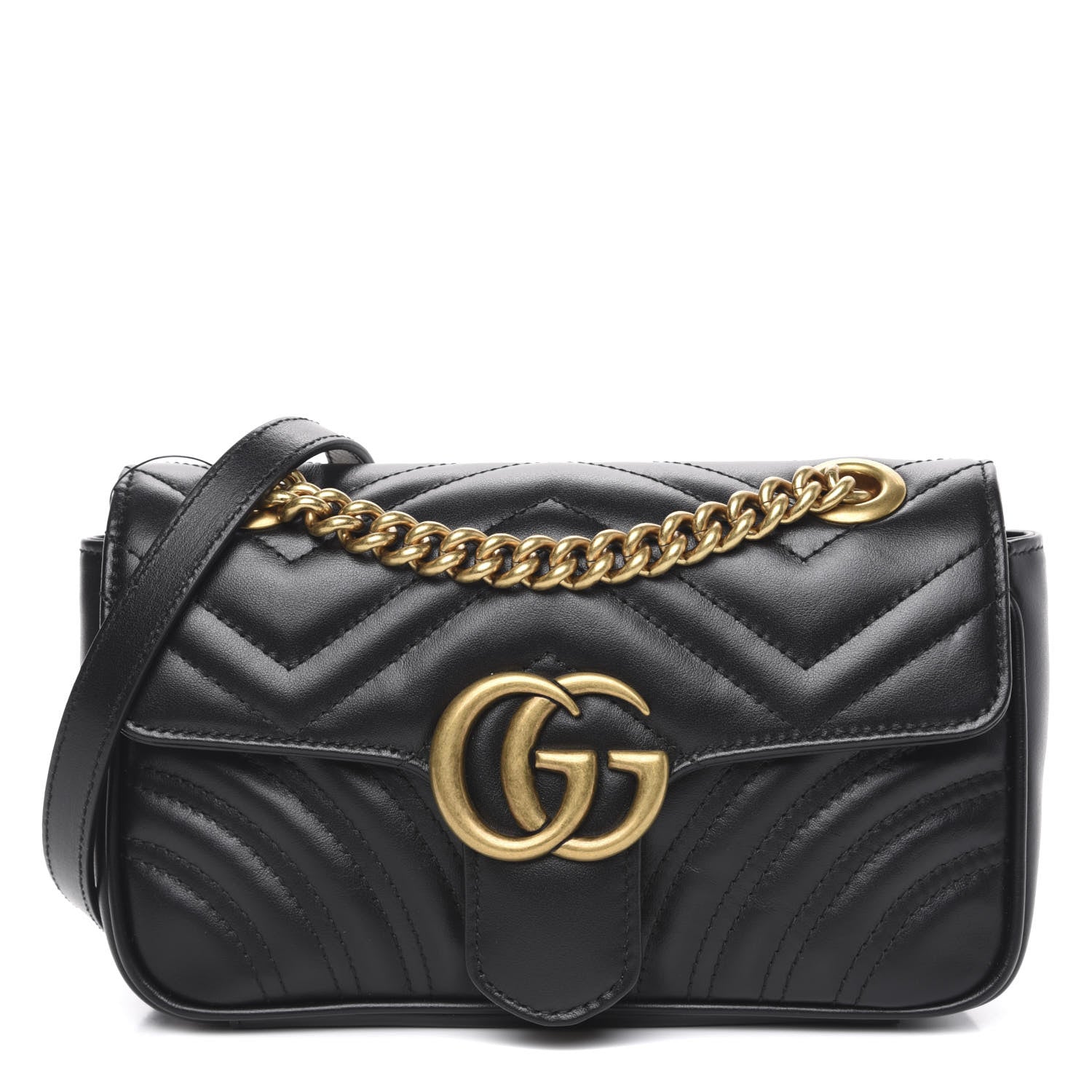 Gucci Calfskin Matelasse Mini GG Marmont Shoulder Bag Black 1 of 10