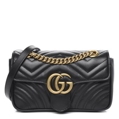 Gucci Calfskin Matelasse Mini GG Marmont Shoulder Bag Black 1 of 10