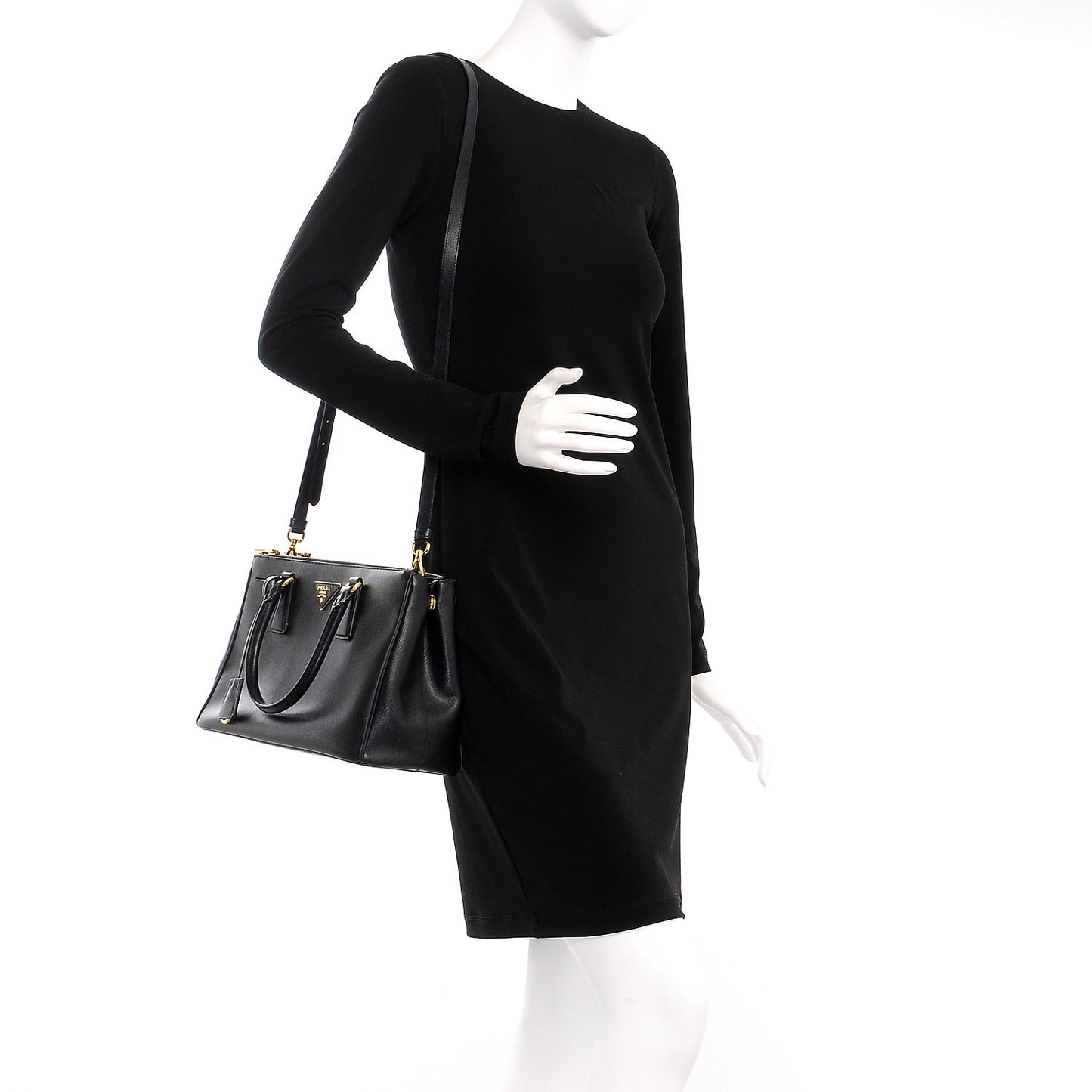 Saffiano Small Galleria Double Zip Tote Black