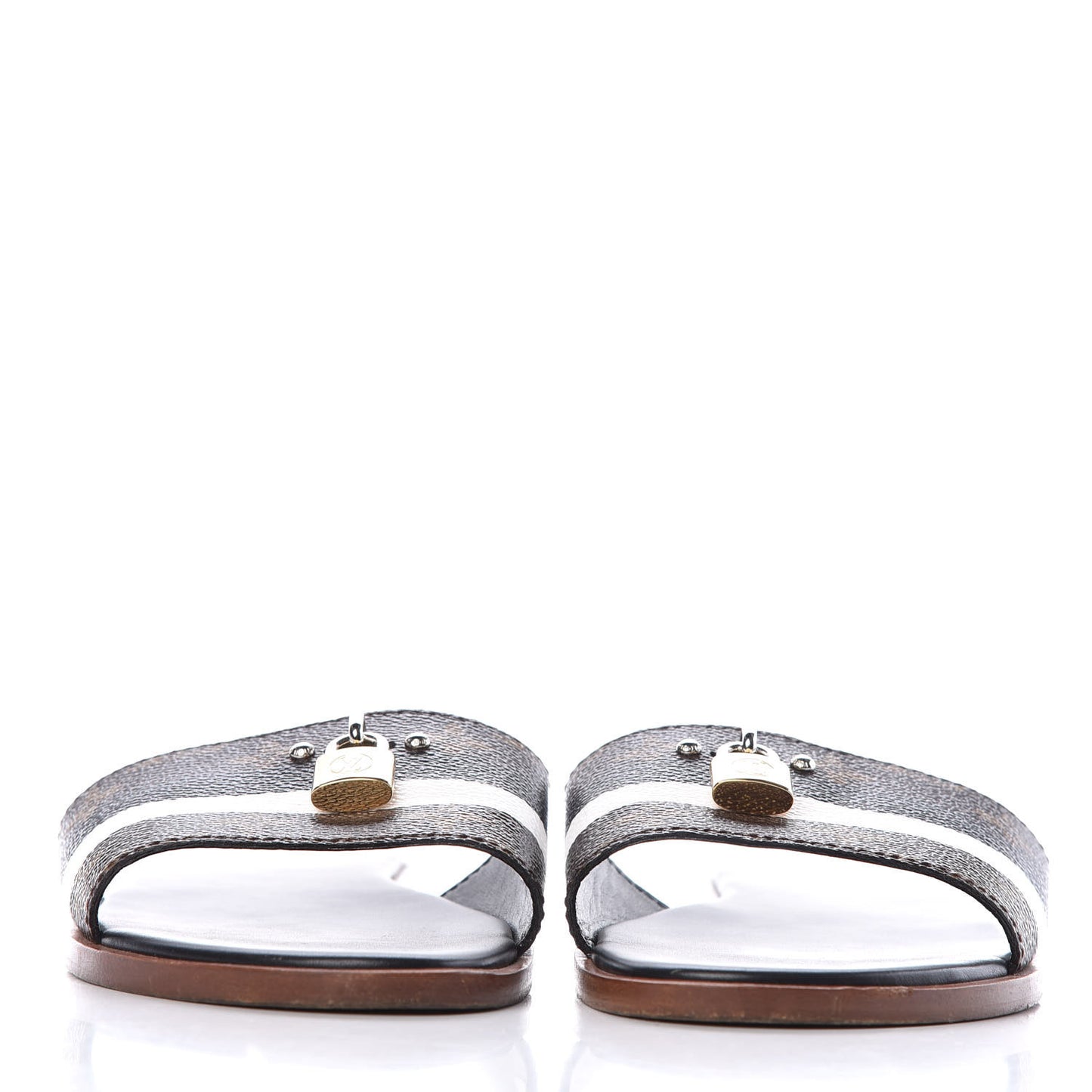 Patent Monogram Lock It Flat Mules 40 Black White