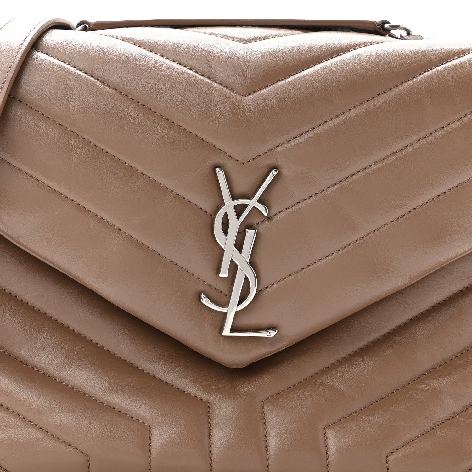 Saint Laurent Calfskin Y Quilted Monogram Medium Loulou Chain Satchel Taupe 8 of 10