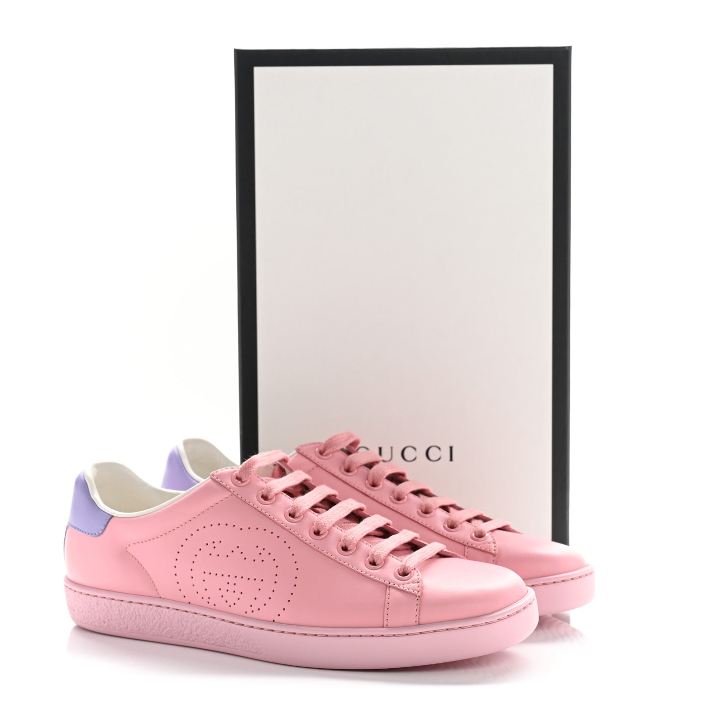 Miro Soft Calfskin Interlocking G Perforated Womens Ace Sneakers 38 Wild Rose Lapis