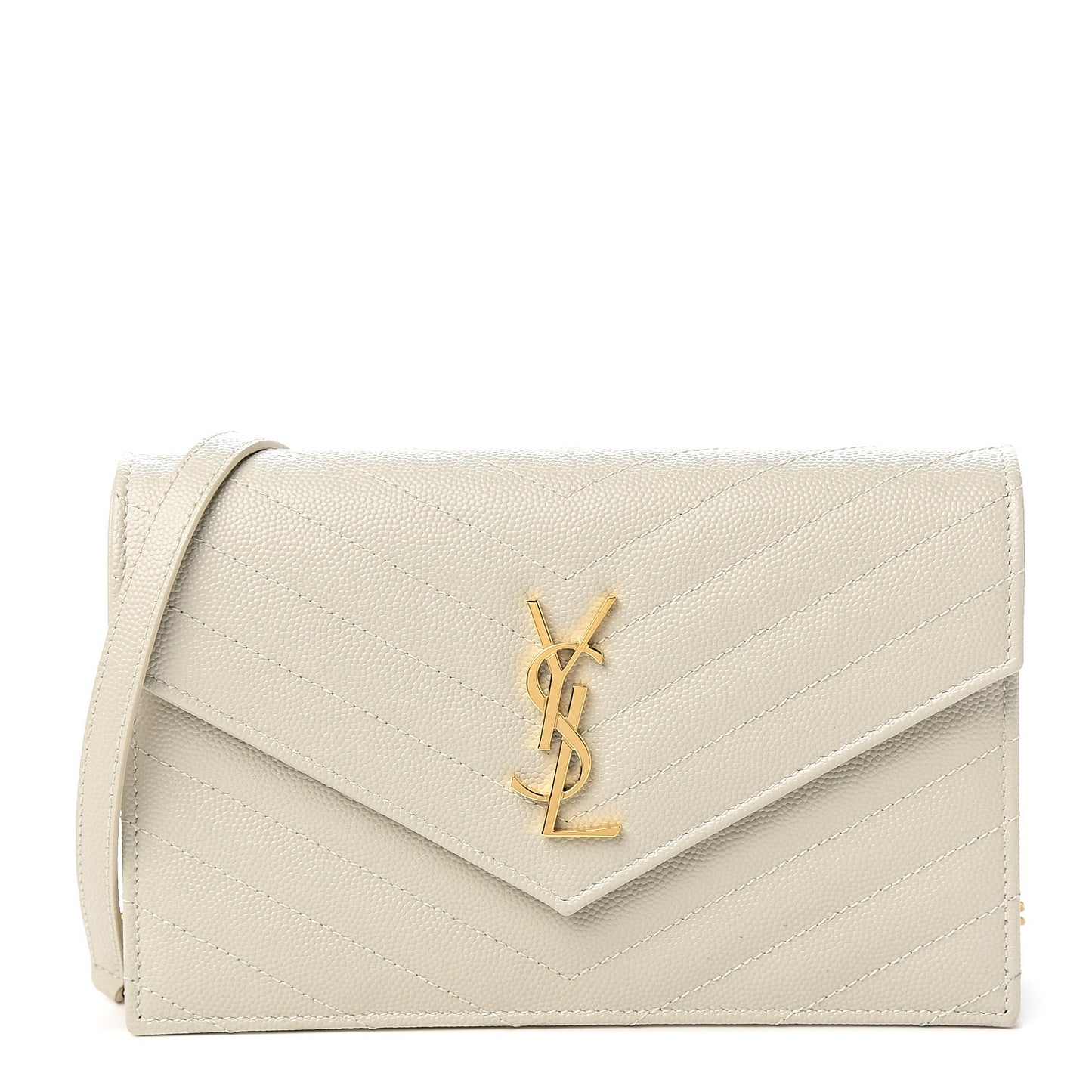 Grain De Poudre Matelasse Chevron Monogram Envelope Chain Wallet Porcellana