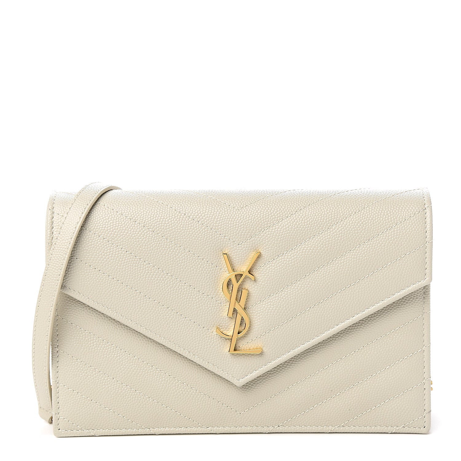 Saint Laurent Grain De Poudre Matelasse Chevron Monogram Envelope Chain Wallet Porcellana 1 of 9