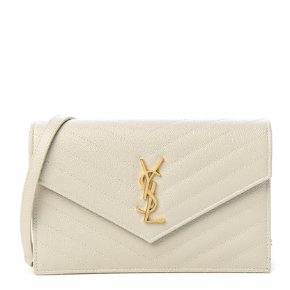 Saint Laurent Grain De Poudre Matelasse Chevron Monogram Envelope Chain Wallet Porcellana 1 of 9