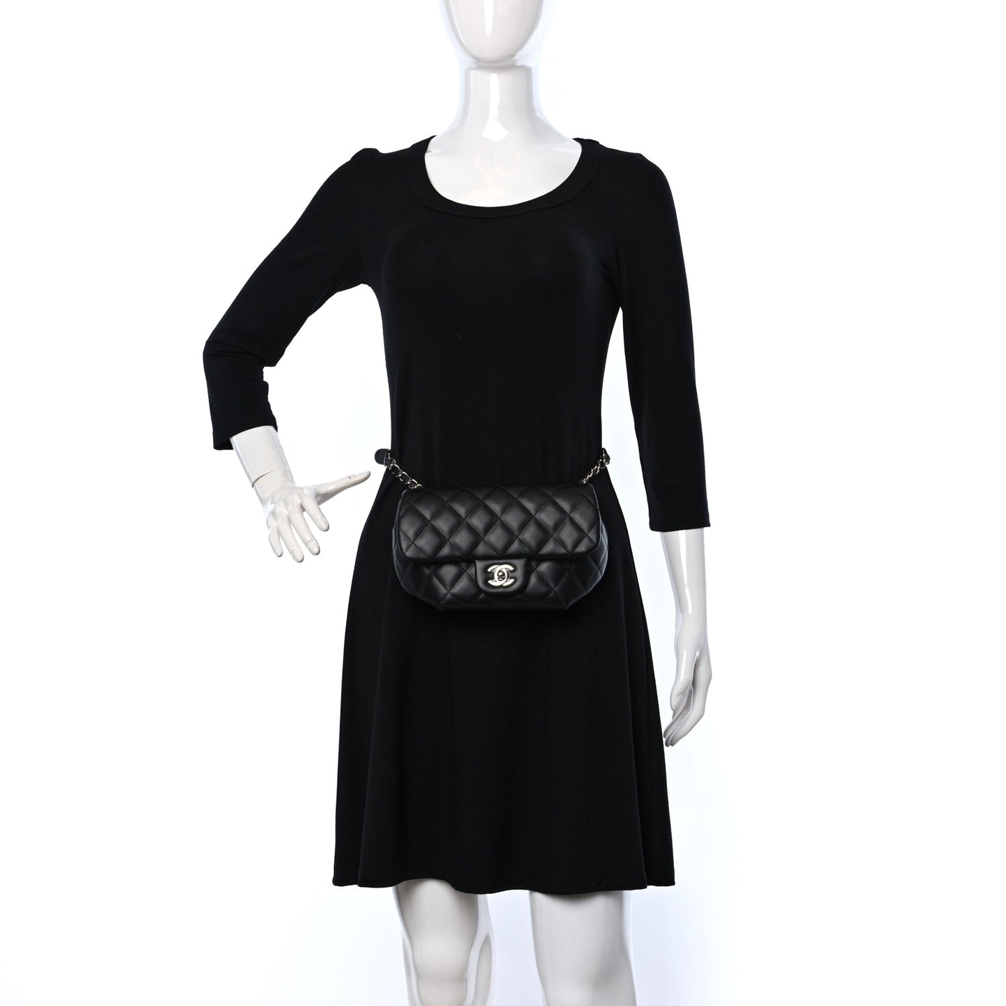 Calfskin Quilted CC Uniform Flap Belt Bag Black
