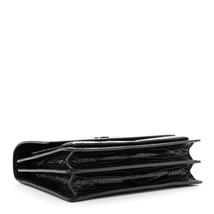 Saint Laurent Calfskin Crocodile Embossed Large Monogram Sunset Black 4 of 10