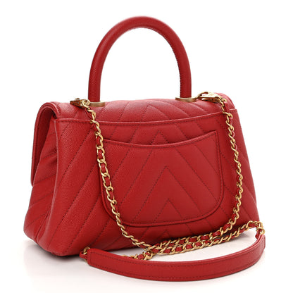 Chanel Caviar Chevron Quilted Mini Coco Handle Flap Red 3 of 11