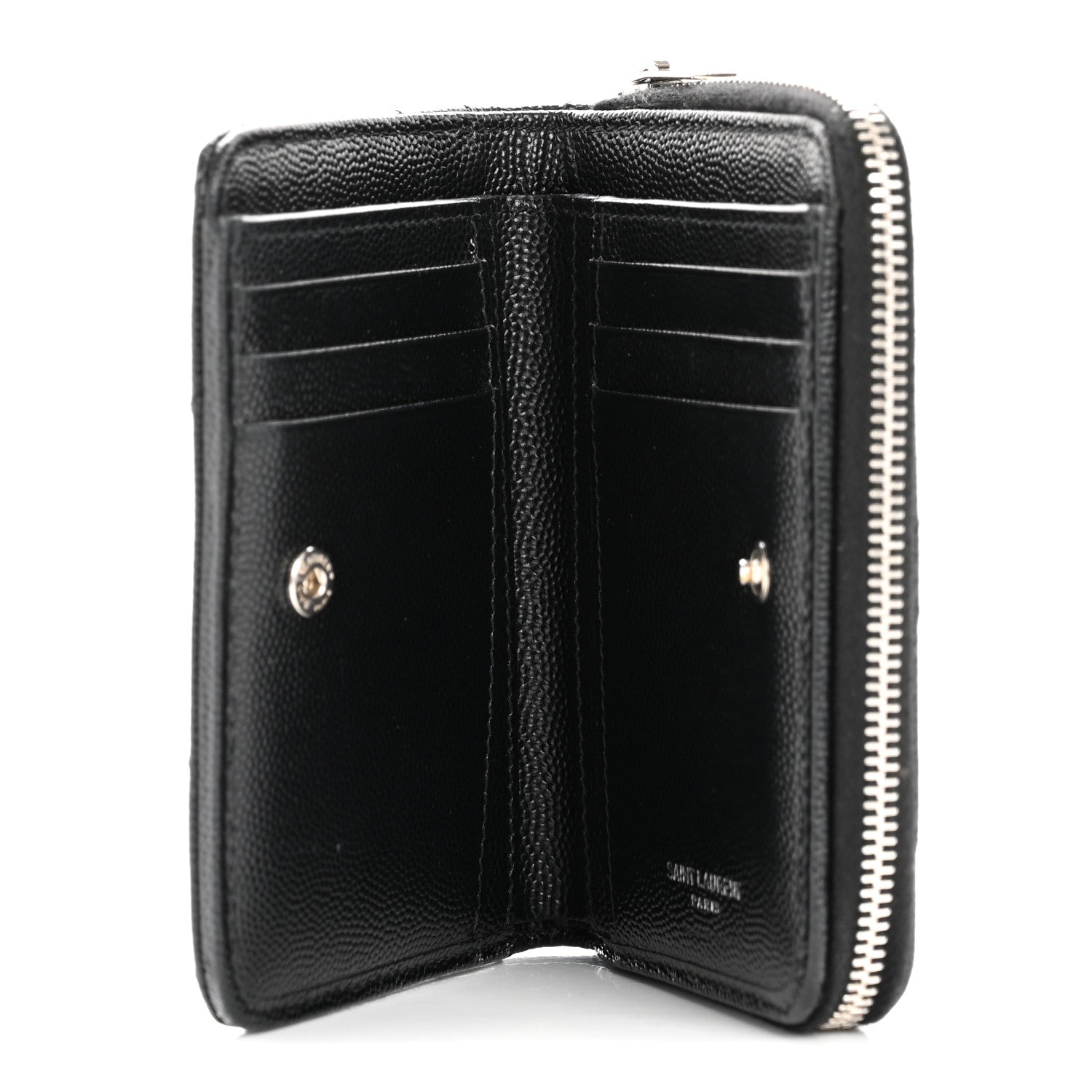 Saint Laurent Grain De Poudre Matelasse Chevron Monogram Compact Zip Around Wallet Black 5 of 11