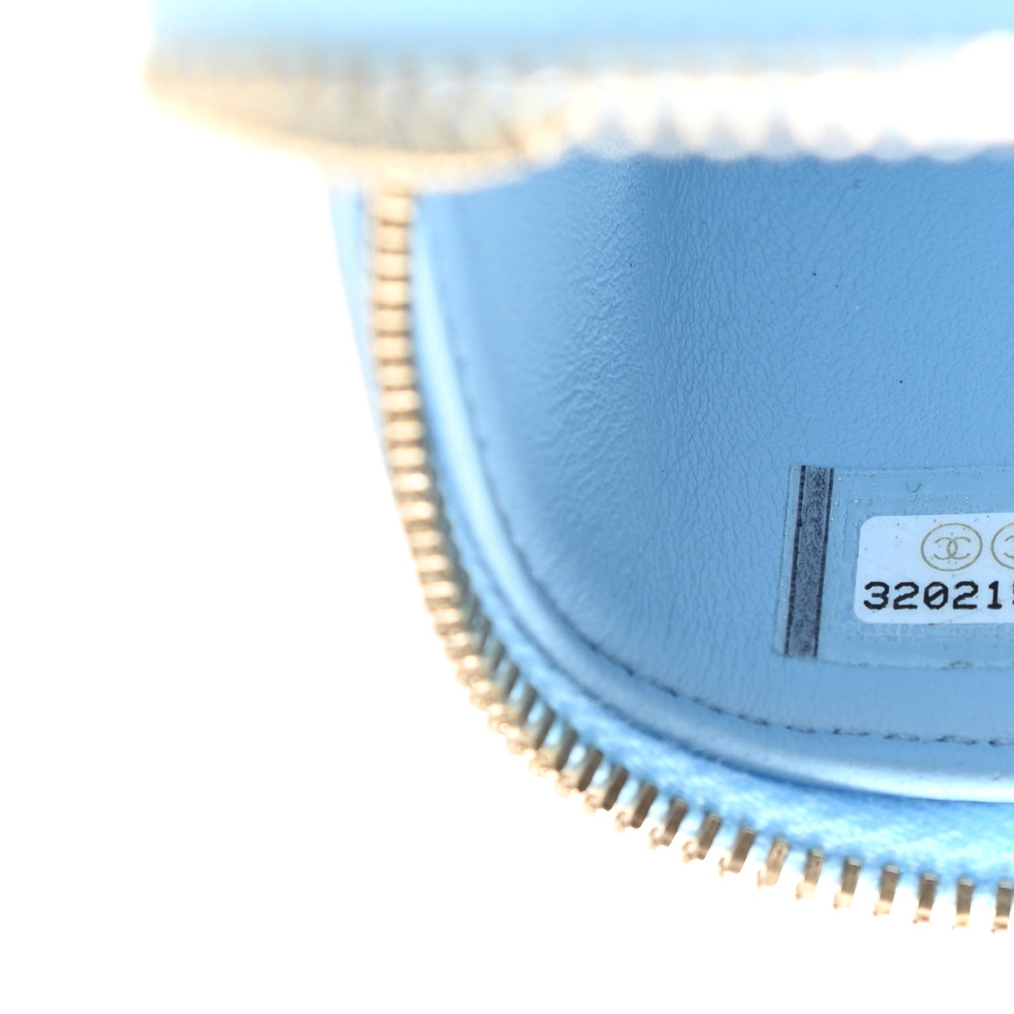 Caviar Quilted Mini Vanity Case With Chain Light Blue