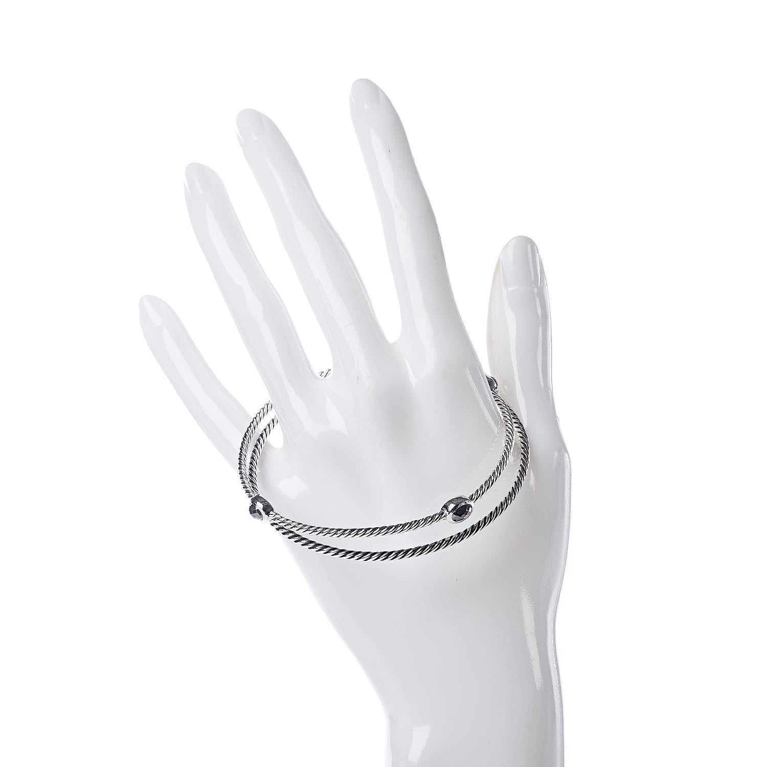 David Yurman Sterling Silver Hematine Color Classics Cable Bangle Bracelet Set of 2 2 of 6