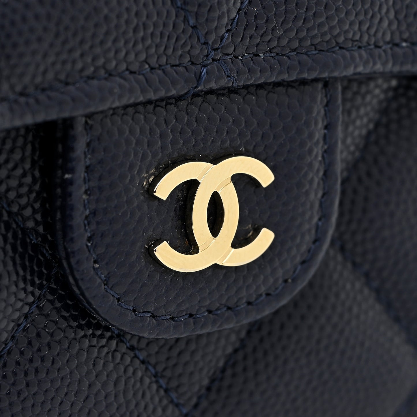 Caviar Quilted Large Gusset Flap Wallet Navy