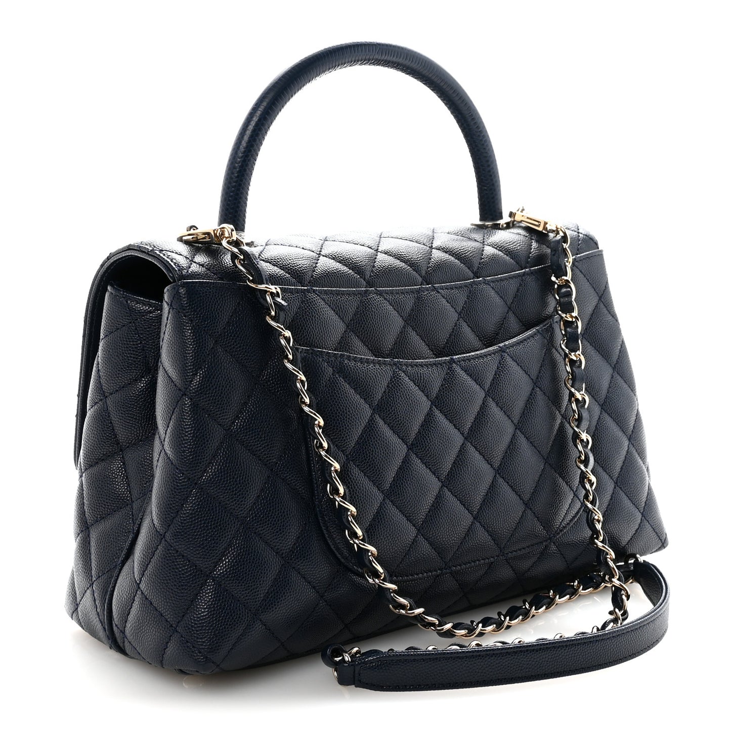 Caviar Lizard Embossed Quilted Small Coco Handle Flap Navy Blue