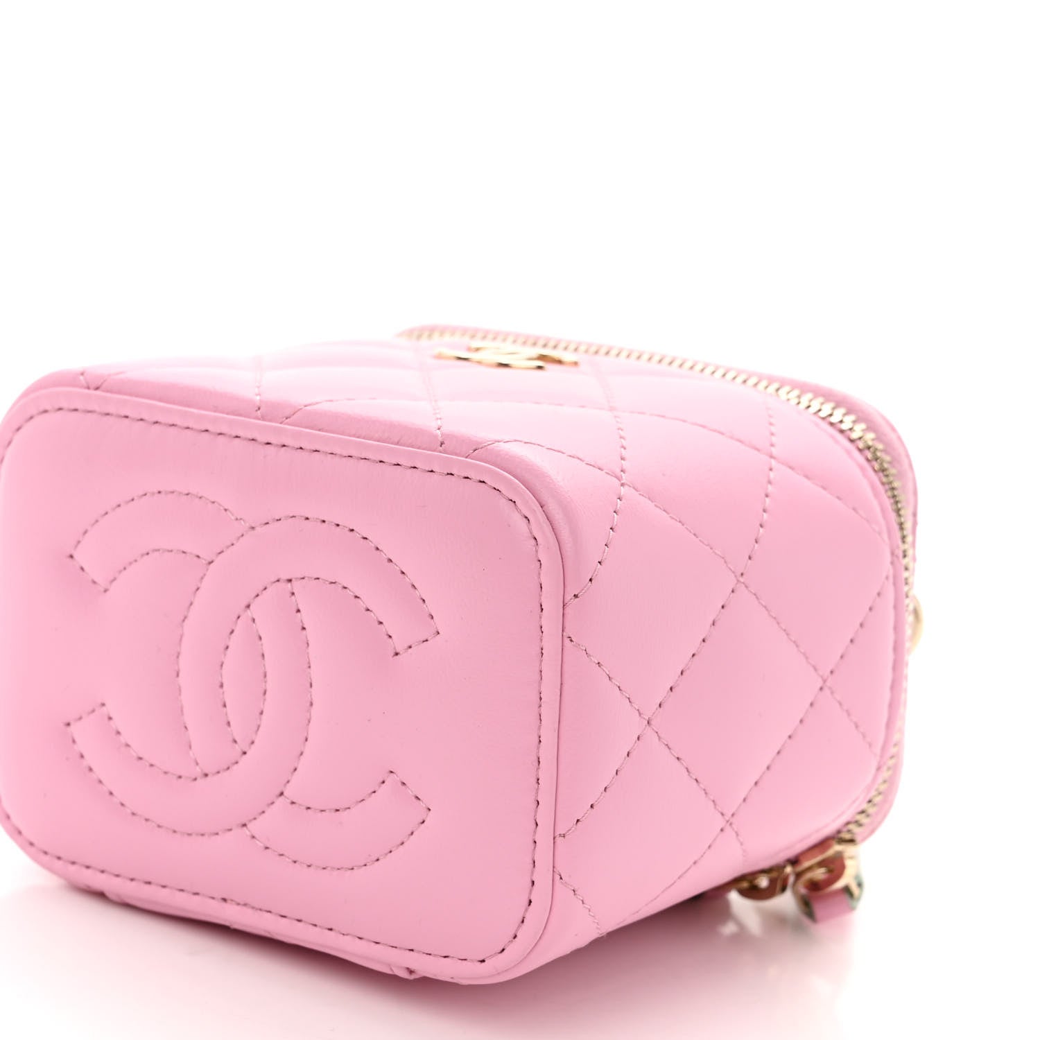 Chanel Lambskin Quilted Top Handle Mini Vanity Case With Chain Pink Green 10 of 10