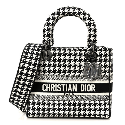 Christian Dior Canvas Houndstooth Embroidered Medium Lady D-Lite Black White 1 of 10