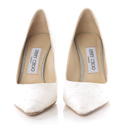 Jimmy Choo Mesh Glitter Pointy Toe Polka Dot Romy 85 Pumps 36 White Silver 3 of 10