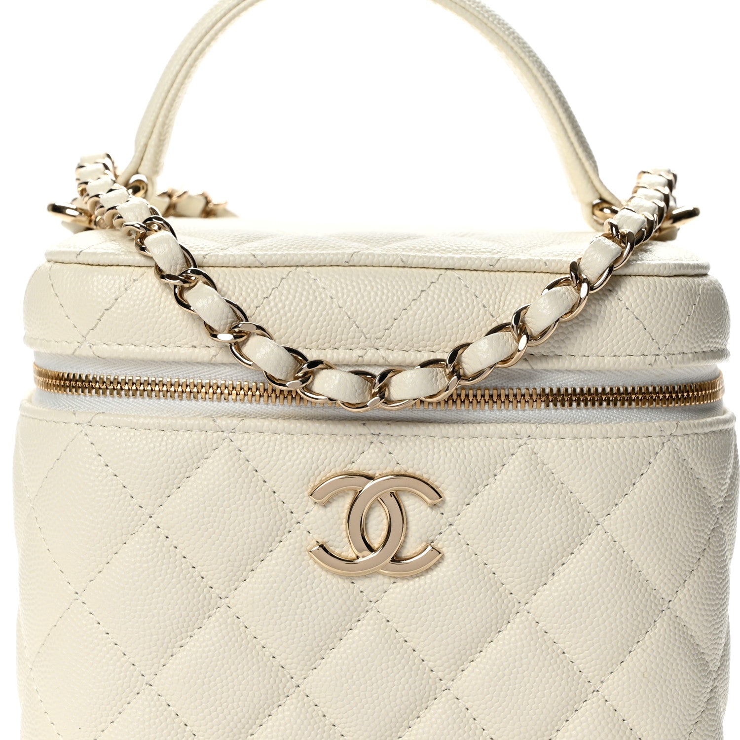 Chanel Caviar Quilted Small Top Handle Vanity Case With Chain White 8 of 10