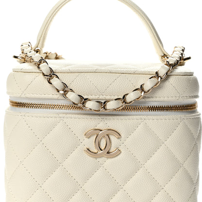 Chanel Caviar Quilted Small Top Handle Vanity Case With Chain White 8 of 10