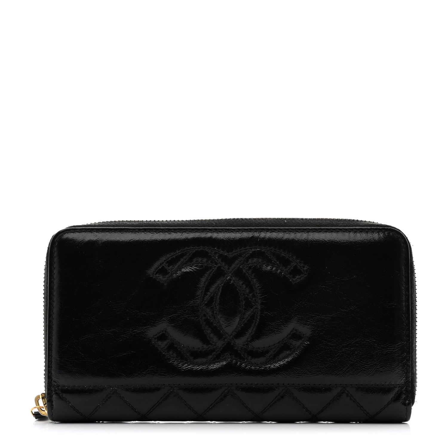 Chanel Shiny Aged Calfskin Quilted CC Wallet Black 1 of 10