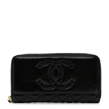 Chanel Shiny Aged Calfskin Quilted CC Wallet Black 1 of 10