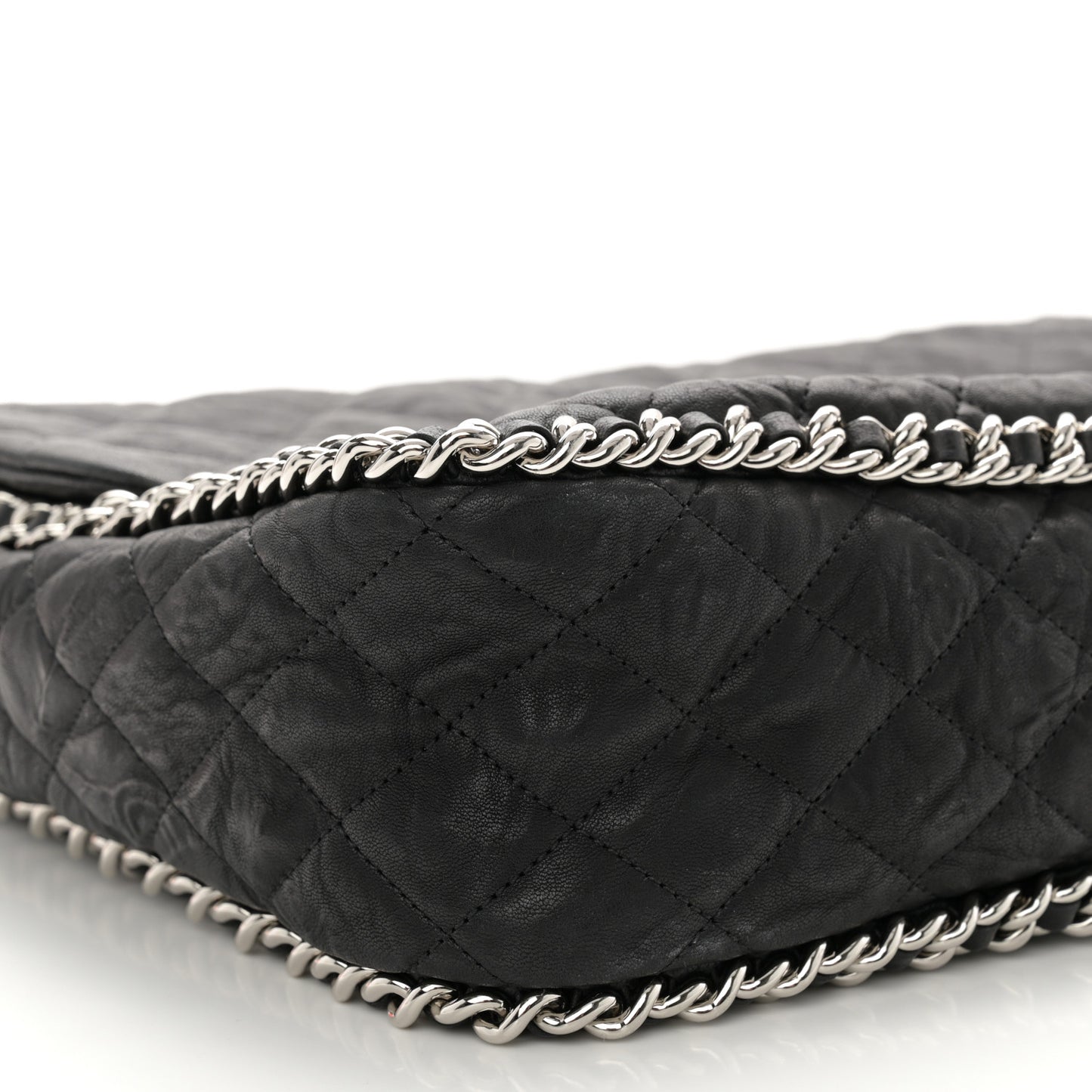Washed Lambskin Quilted Maxi Chain Around Flap Black