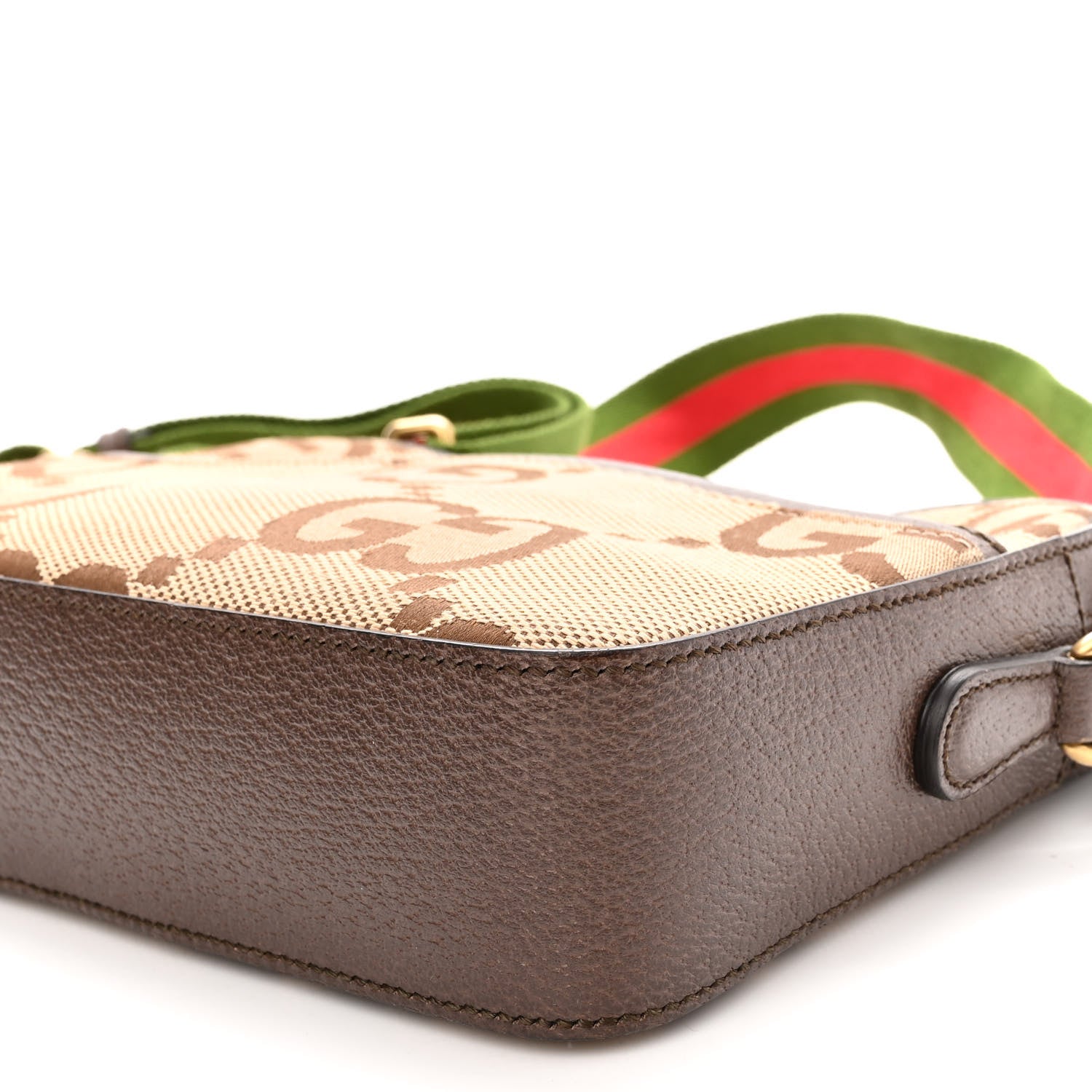 Gucci Monogram Jumbo GG Textured Dollar Calfskin Web Messenger Shoulder Bag Camel Ebony New Acero 9 of 10