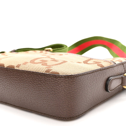 Gucci Monogram Jumbo GG Textured Dollar Calfskin Web Messenger Shoulder Bag Camel Ebony New Acero 9 of 10