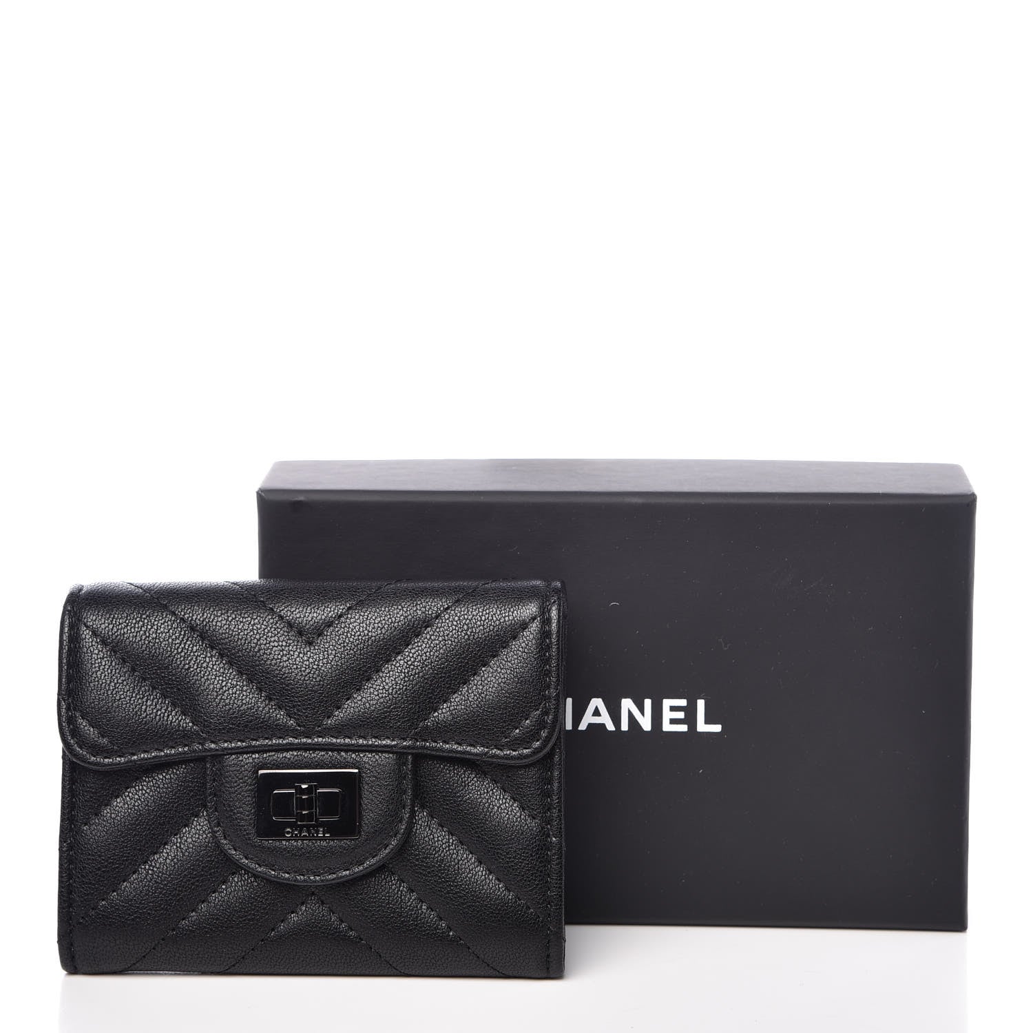 Chanel Sheepskin Chevron Quilted Reissue Card Holder Wallet So Black 9 of 9