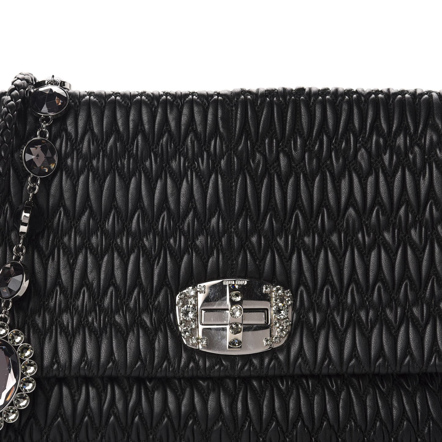 Nappa Matelasse Crystal Flap Clutch Black
