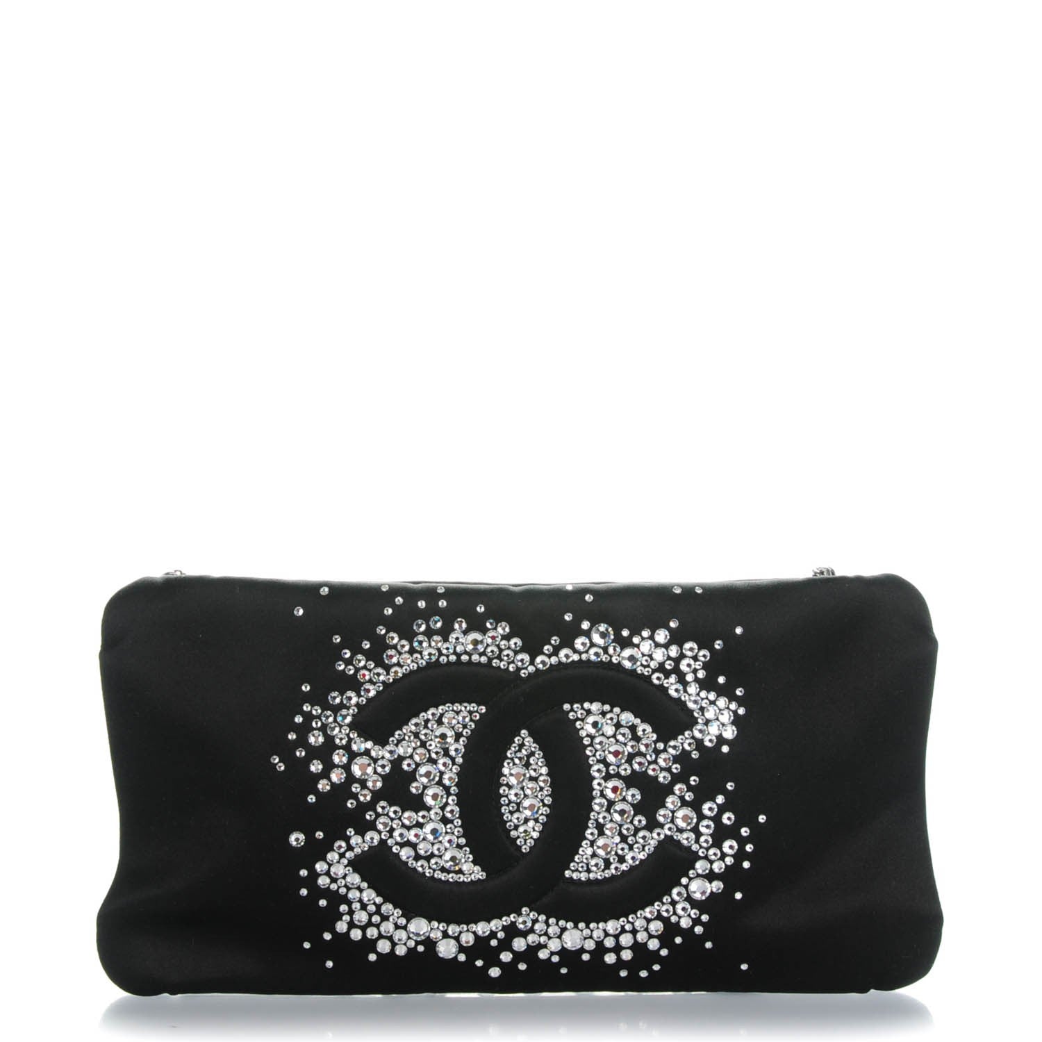 Chanel Satin Diamante Evening Clutch Bag Black 1 of 7