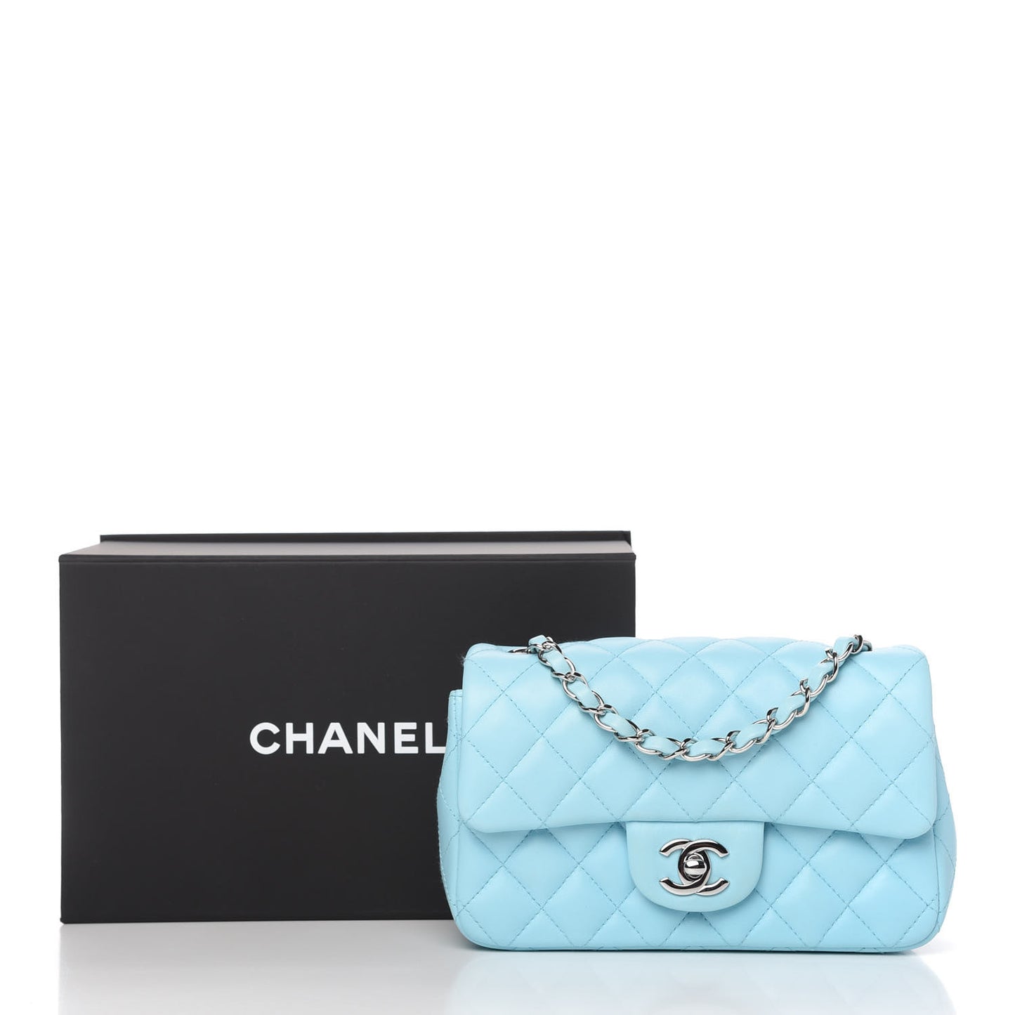 Lambskin Quilted Mini Rectangular Flap Neon Blue