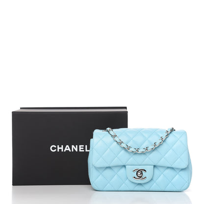 Chanel Lambskin Quilted Mini Rectangular Flap Neon Blue 11 of 11