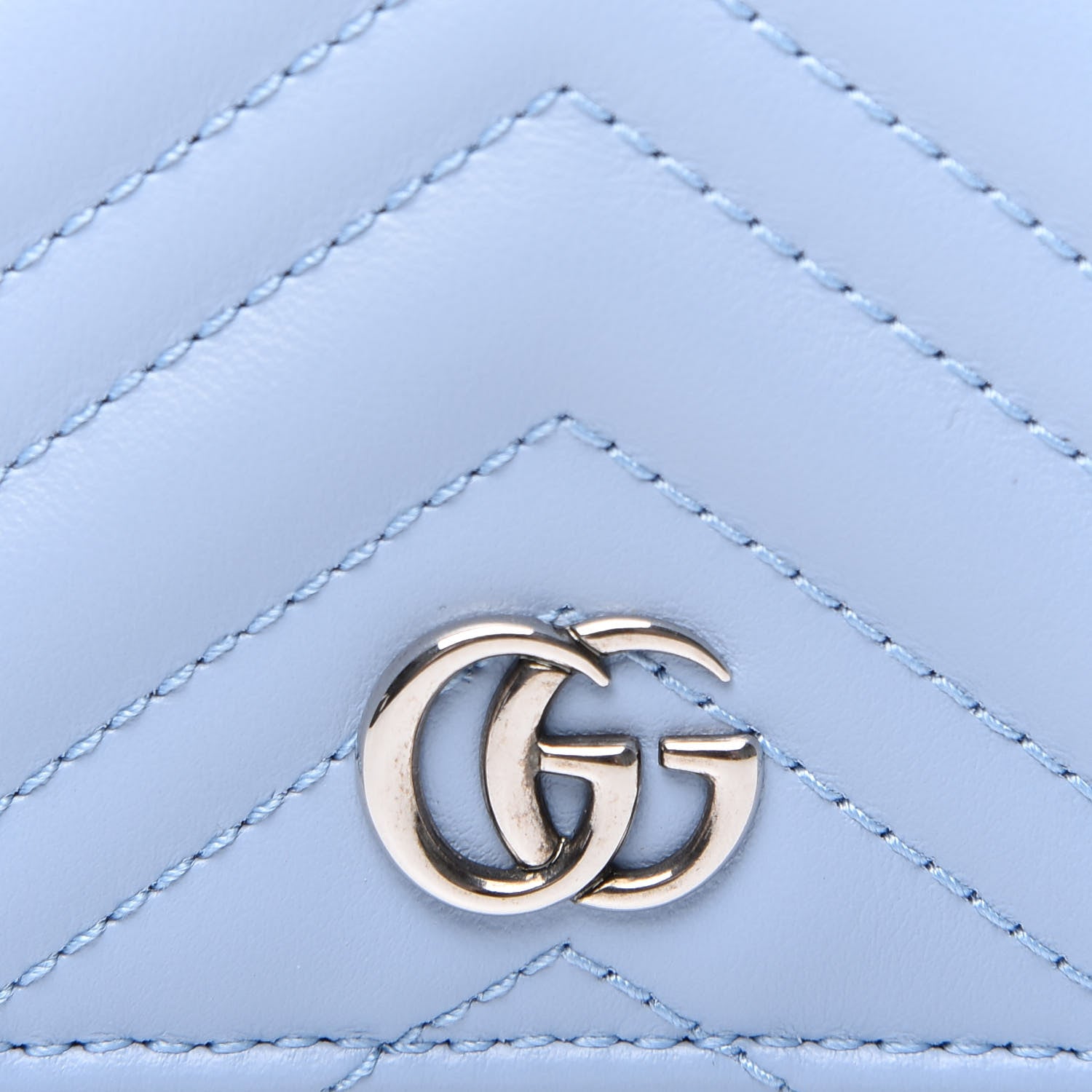 Gucci Calfskin Matelasse GG Marmont Mini Wallet On Chain Porcelain Light Blue 10 of 11