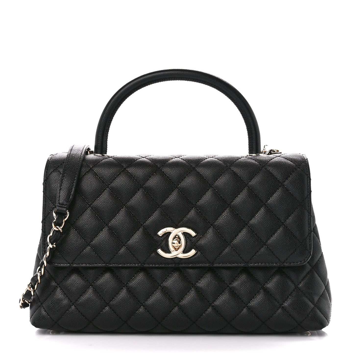 Caviar Quilted Small Coco Handle Flap Black