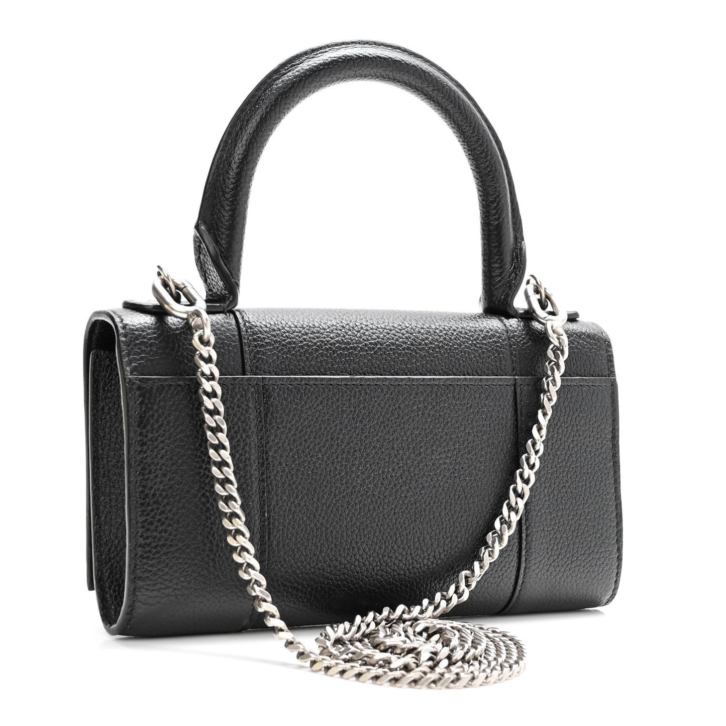 Grained Calfskin Hourglass Top Handle Crossbody Phone Holder Black