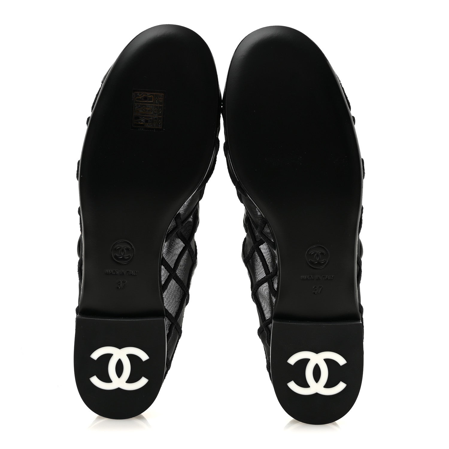 Chanel Lambskin Fabric Mesh Quilted Mary Jane Cap Toe Flats 37 Black 6 of 9