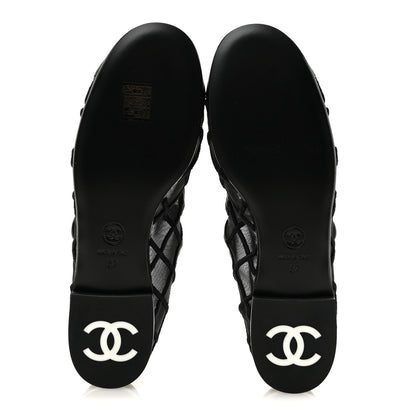 Chanel Lambskin Fabric Mesh Quilted Mary Jane Cap Toe Flats 37 Black 6 of 9